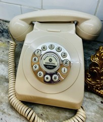 Vintage Phone Audio Guest with Framed Mirror Signage.
