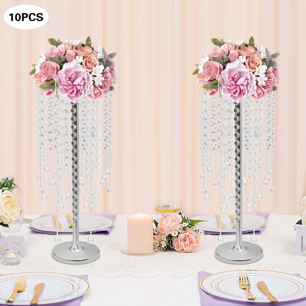 10pcs Crystal Flower Stand Silver Table Centerpieces for Wedding Party Decor