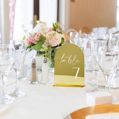 Hoodo Gold Mirror Acrylic Wedding Table Numbers 1-25 Stands 5X7 Arched Acrylic