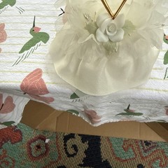 VTG Ornate Hand Blown Spun Glass Wedding Cake Topper Heart Humming Birds Gold