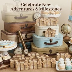 50PCS Mini Suitcase Favor Boxes, Party Favor Candy Box Vintage Kraft Paper Gift
