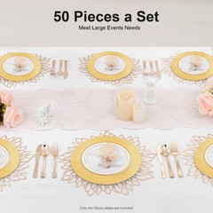 50Pcs Gold Charger Plates Set 13in Round Plates for Wedding Party Decor