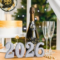 TONIFUL 4 Inch 2026 Silver Glitter Table Centerpiece 10 x 6 x 1.5 cm,