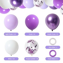 65 Pcs 12 Inches Lavender Balloons Metallic and Confetti Balloons for Purple