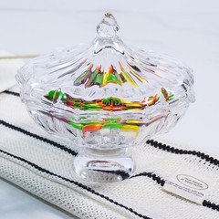 Glass Candy Dish with Lid 4oz Clear Crystal Bowl for Candies Nuts Jewelry