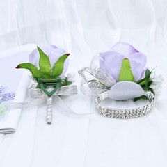 2Pcs Light Purple Rose Corsage and Boutonniere Set, Artificial Wrist Corsage …