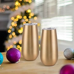 Pack Insulated Champagne Tumblers, Stemless Champagne Tumbler 6 Oz, 8 Gold
