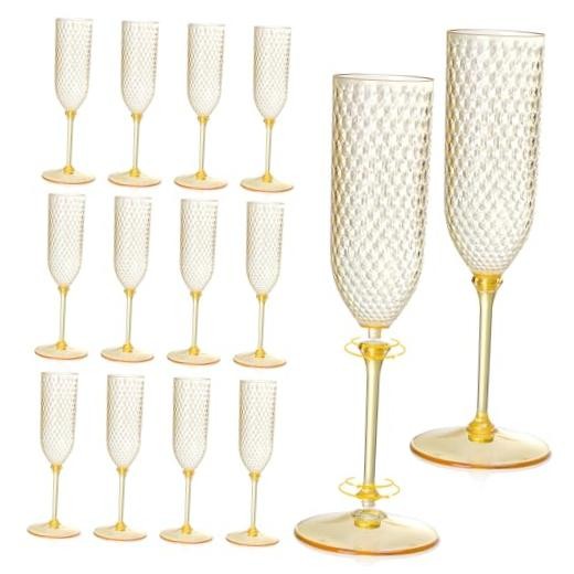 24 Pack Amber Detachable 2 piece Champagne Flutes 5.5 Oz Unbreakable Plastic