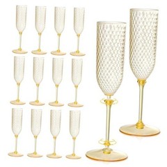 24 Pack Amber Detachable 2 piece Champagne Flutes 5.5 Oz Unbreakable Plastic