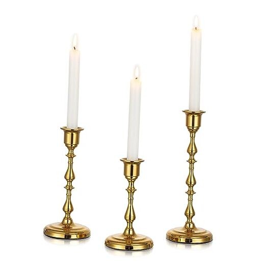 Brass Candlestick Holders Vintage: Taper Candle Holder Metal 1 Set(3 Pcs) Gold