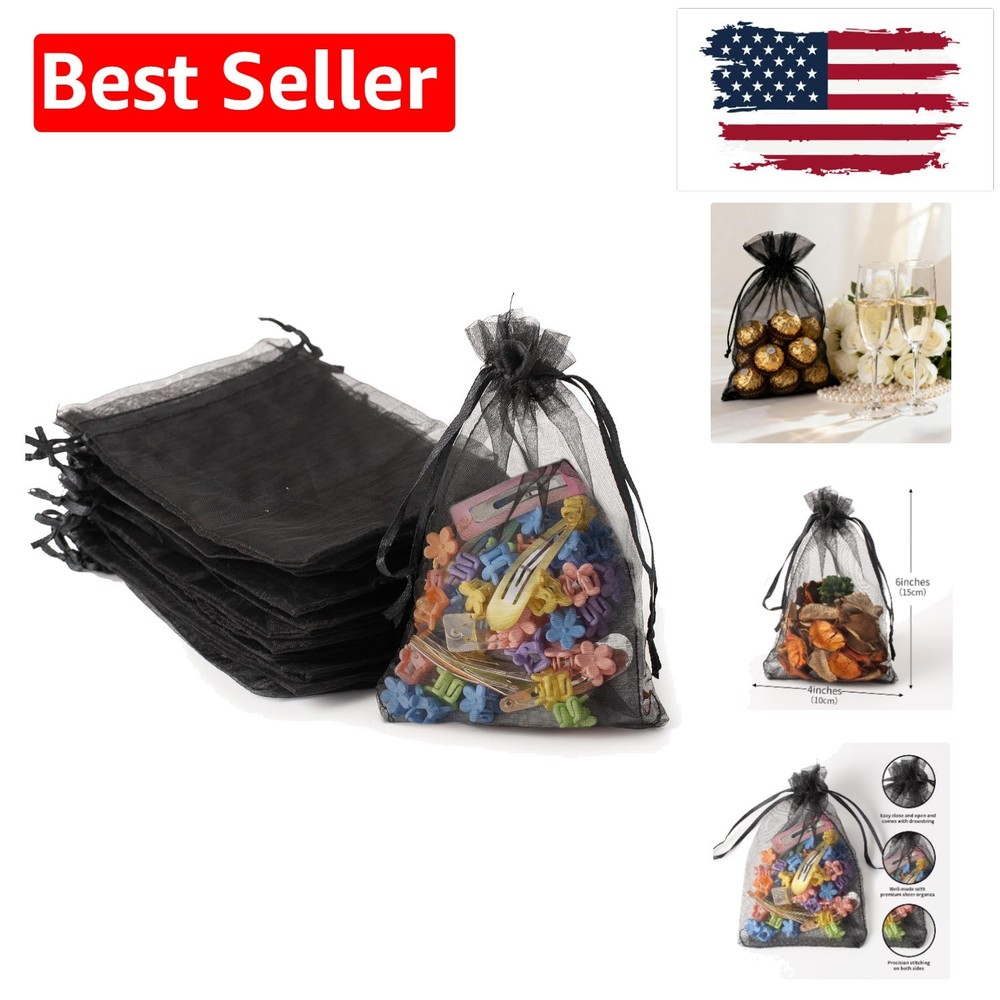 100PCS Black Organza Bags 4×6 for Elegant Gifts – Versatile Drawstring Pouches