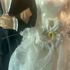 Vintage 1950’s Coast Novelty Porcelain Wedding Cake Topper 4” Lace Dress w/Veil