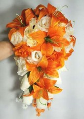 Orange Ivory Rose Tiger Lily Bridal Wedding Bouquet Accessories