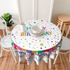 Happy Birthday Round Tablecloth 60 Inch Vibrant Colored 60″ (Round), White