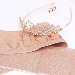 CAVETEE Birthday Crown and Sash for Women – Rose Gold 2 Piece Set, color1