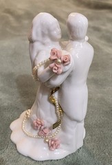 Custom Wedding Cake Topper Bride Groom Pink Roses Pearls White Gold Accents OOAK
