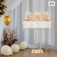 2pcs Crystal Flower Stand Rectangular Wedding Gold Centerpieces Stand 90*70cm