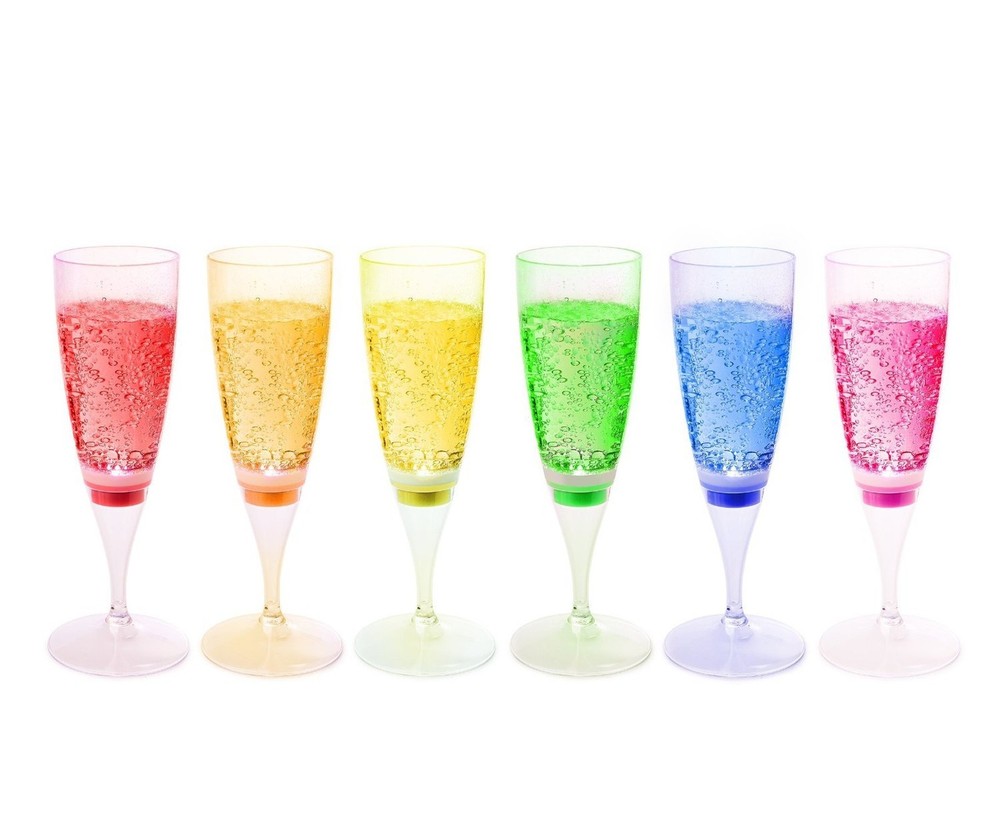 FAMI LED Wine Champagne Flute Glasses, (Set of 6 Multi-Color) Water Liquid Ac…