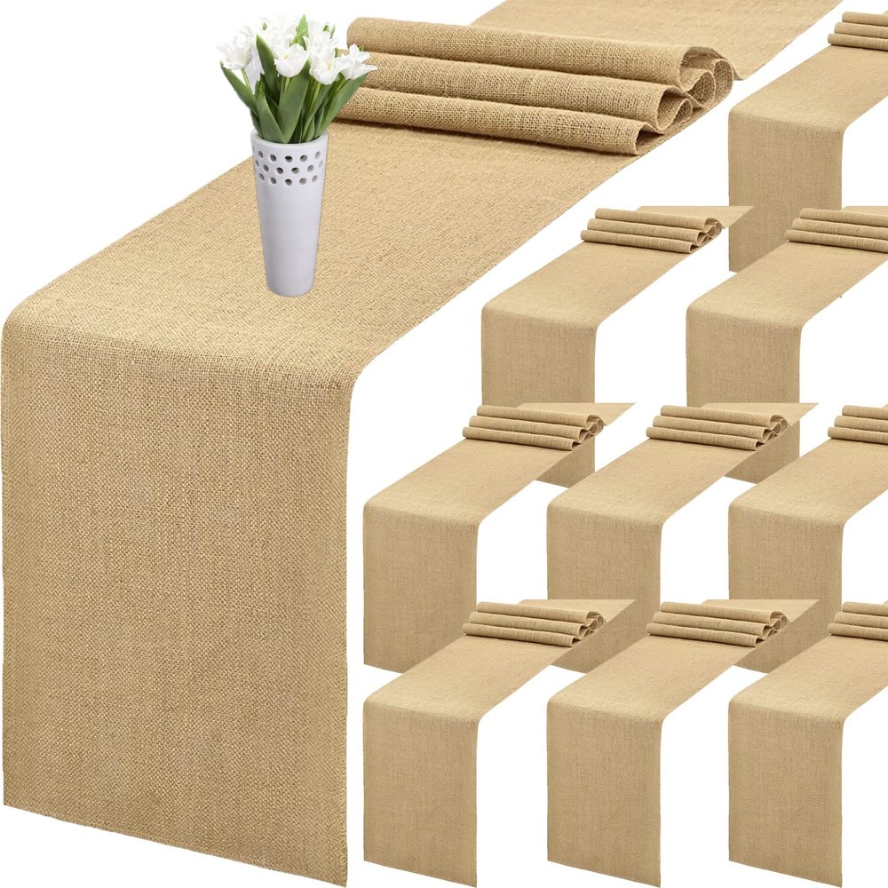 12 x 72 Inch Jute Table Runner 10PCS Burlap Wedding Table Runners Jute Countr…