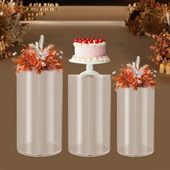 3Pcs Clear Round Cylinder Pedestal Stand for Wedding Party Display Stand Decor
