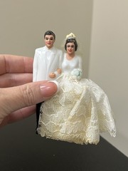 Vintage 1950’s 60s Wedding Cake Bride and Groom Topper Brown Hair