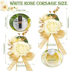 Ayieyill Ivory Rose Wrist Corsage Wristlet Band Bracelet and Boutonniere Set for