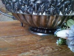 Silver Plate Centerpiece Bowl 18″ Pounded with Iron Cutout Rim, Made in India