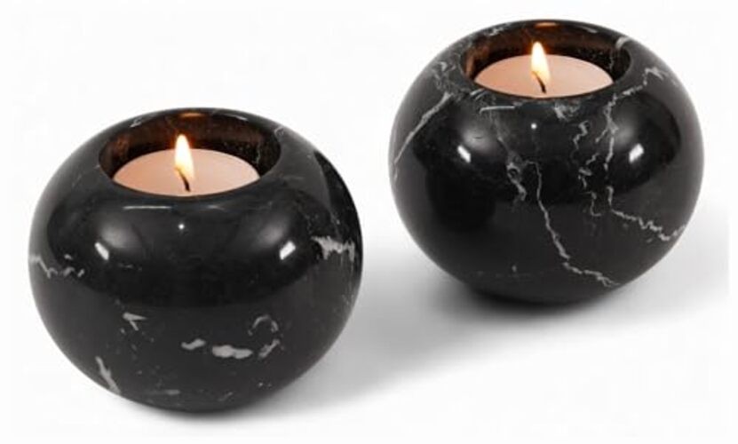 Marble Tealight Candle Holder 3-Inch Handmade Black Mini Votive Holder for