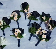19 Pc Wedding Bouquet Pkg, Ivory, Navy Blue Roses, Blush Peony, Navy & Pink
