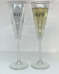 Mr and Mrs Red Heart Toasting Champagne Flutes Minimalist 4 oz. 9.75 inch
