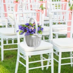 Party Decoration Basket Special Occasion Basket Charm White Satins Flower Basket
