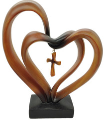 Heart and Cross Brown It Takes Three Resin Religious Home Decor 9.5 inch