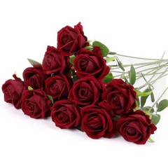 12 Pcs Artificial Rose Flowers Silk Roses with Long Stems, Realistic Dark Red