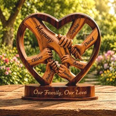 Personalized Faux Wood Mom Holds Kid’s Hands Acrylic Block Birthday Gift for Her