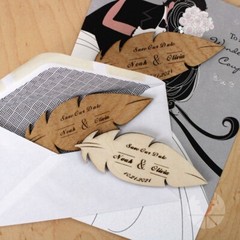 Feather Wood Save the Date Magnets 4 x1.5 in Personalized Wedding Save the Date