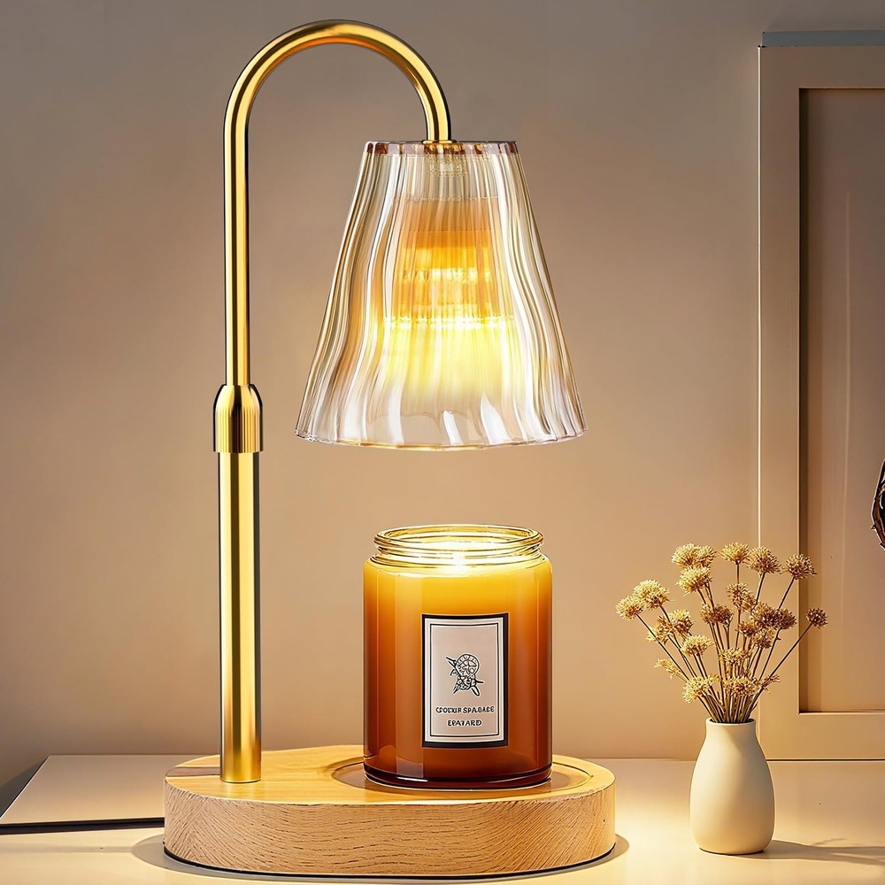 Candle Warmer Lamp with Timer Dimmer, Birthday Standard/ Portable, Amber-gold