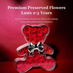 JoyFlower Preserved Roses Bear Gift for Women, Romantic Eternal Flowers Red