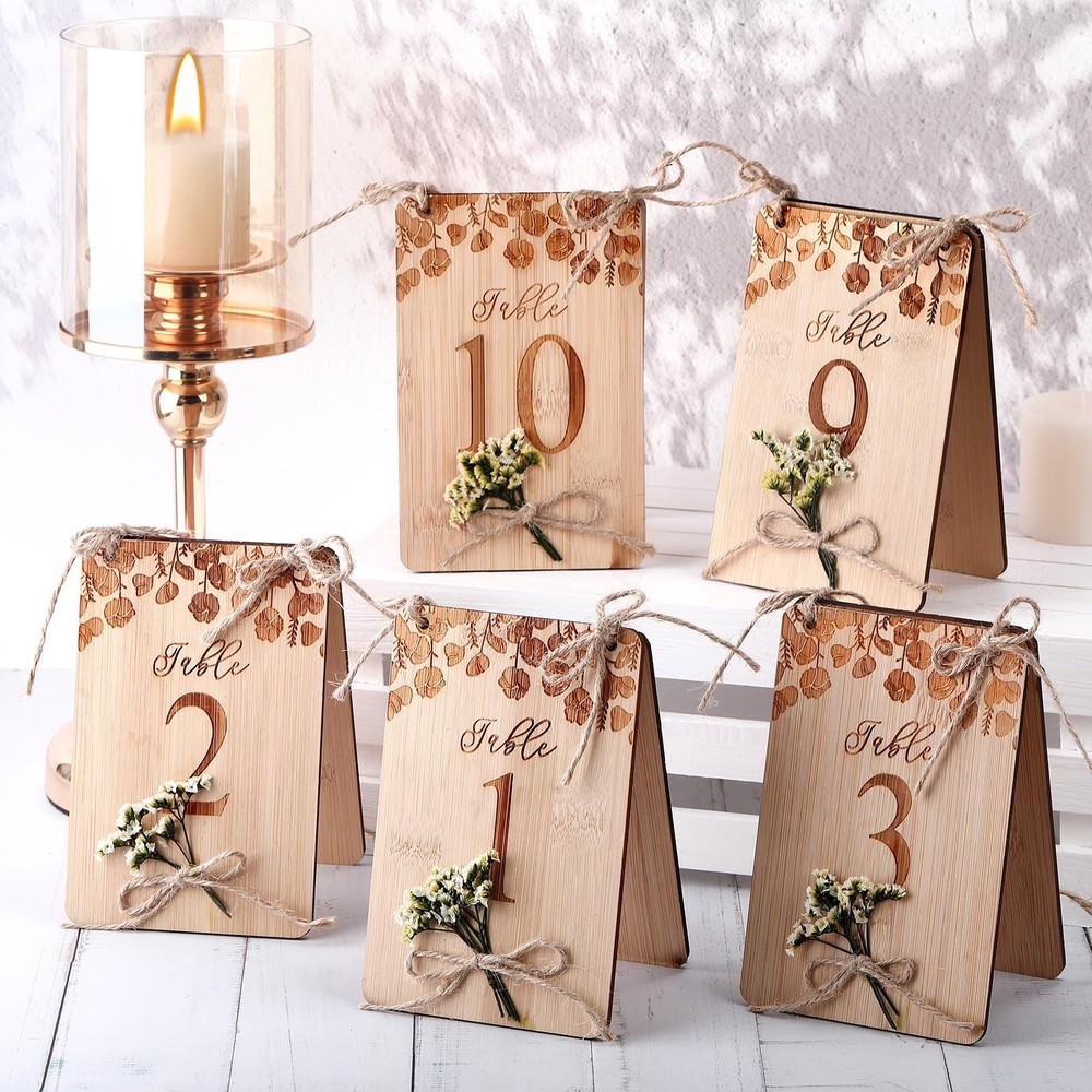 Wooden Wedding Table Numbers 1-10 for Wedding Reception 4″x6″ Rustic Eucalypt…