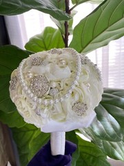 Handmade Wedding Bouquet White Light Green Pearl Artificial Flower Bling Bridal