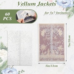60 Pack Floral Vellum Jackets for 5×7 Invitations, Pre-Folded 115GSM Transluc…