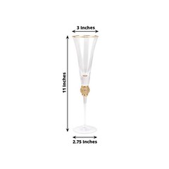 6 CLEAR Champagne Flute Glasses 6oz Gold Rim Design with Studded Rhinestones