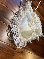 Ring Bearer Pillow Heart Lace Satin Ribbon Ceramic Flower Floral w/ Box
