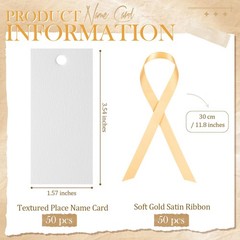 50 PCS Name Place Cards Table Setting Blank Satin Ribbon 1.57×3.54 Inch Gold