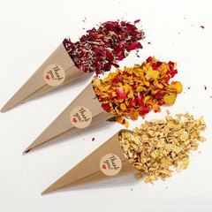 30Pcs Dried Flower Confetti Cone with Rose Petal & Sticker Light Yellow/Pink