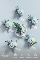 Boutonniere for Men, 6Pcs Groom Groomsmen Boutonniere with Built-In Pins, Artifi