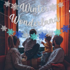 3Pcs Winter Wonderland Banners, Glittery Snowflake Banner Christmas Decoratio…