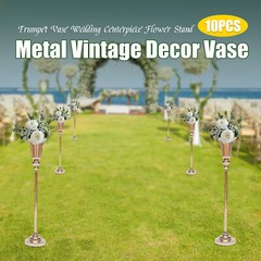 10PCS Vintage Trumpet Vase Wedding Centerpiece Metal Flower Stand Floral Decor
