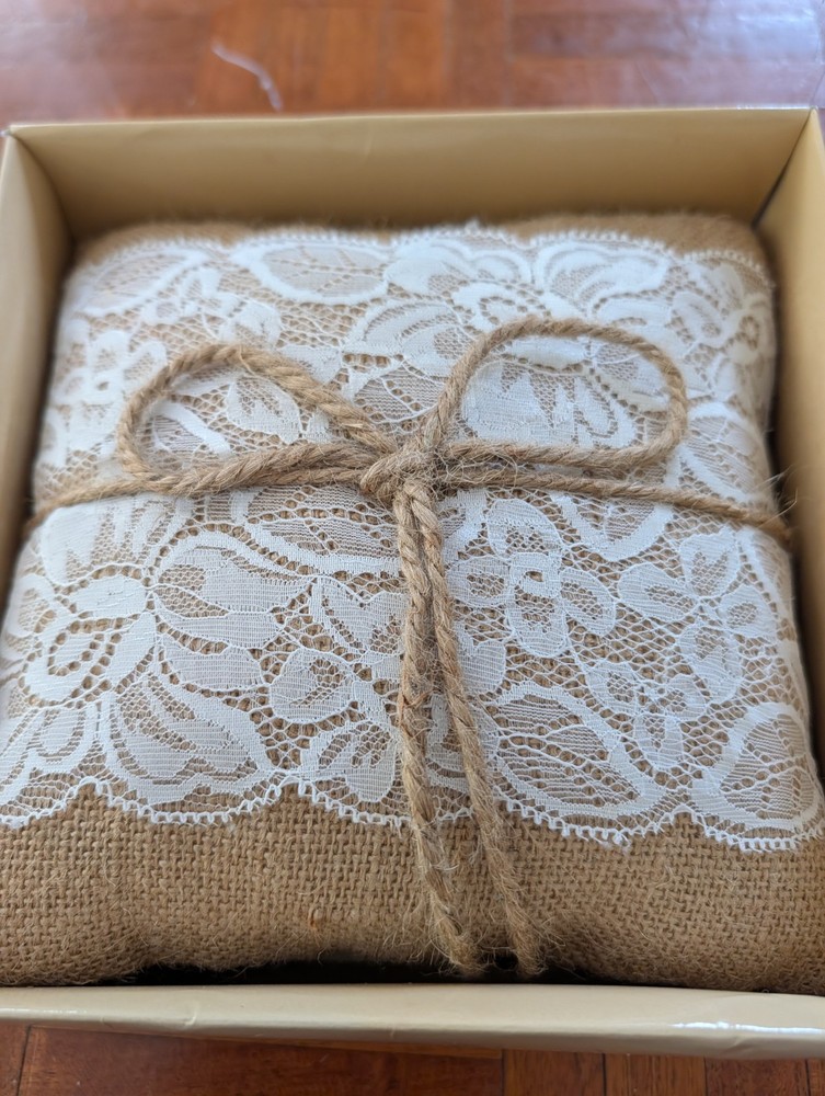 Country Wedding Rustic Burlap Lace Ring Pillow New Hobby Lobby Outdoor White