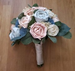 Pale Blue Blush Pink Bridal Bouquet Dusty Rose Sola Wood Bridesmaid Wedding Prom