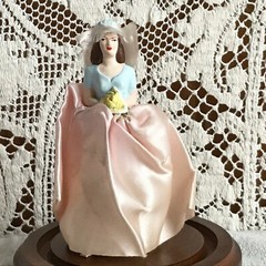 Vintage 1940s 1950s Chalkware Bridesmaid Table Topper in Glass Dome